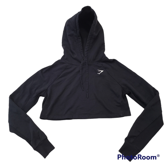 Gymshark Tops - GymShark Womens Athletic Training Cropped Top Hoodie Black Size XS (19W x 14L)